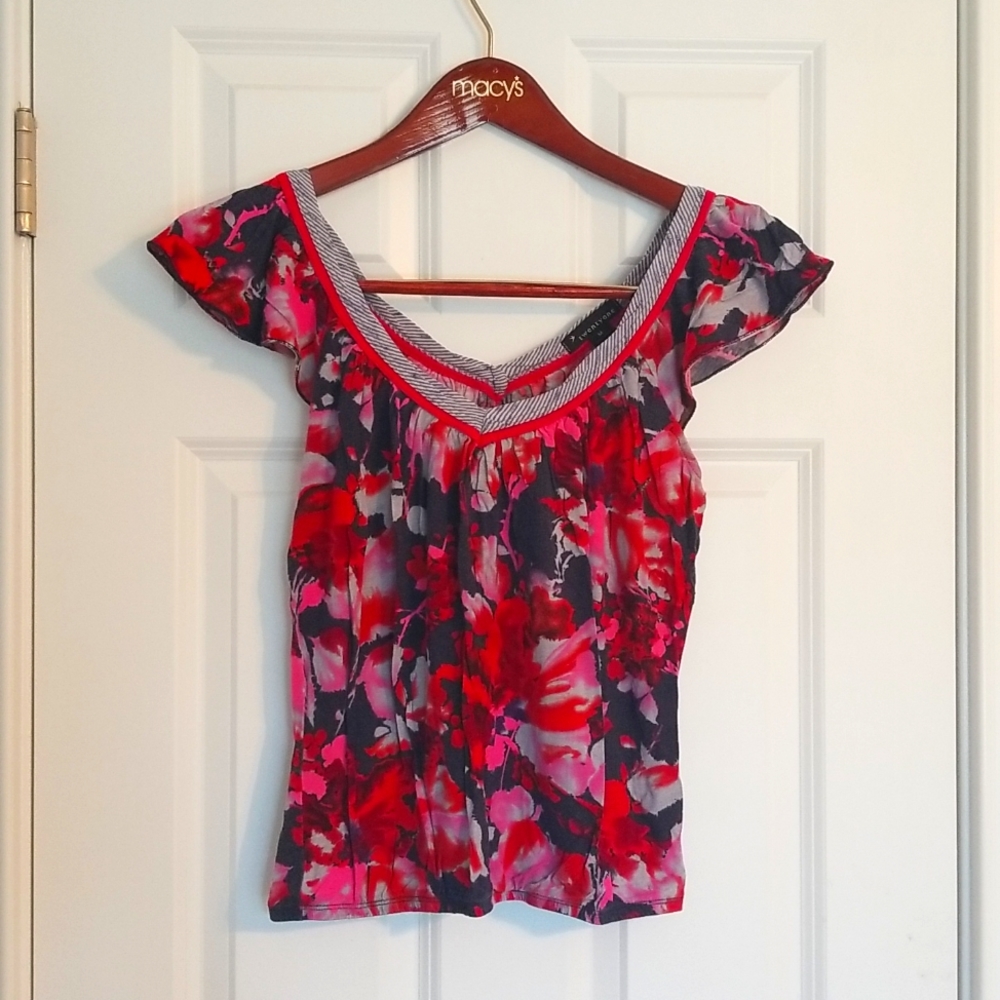 Forever 21 Floral Top, Size M, Blue/Red